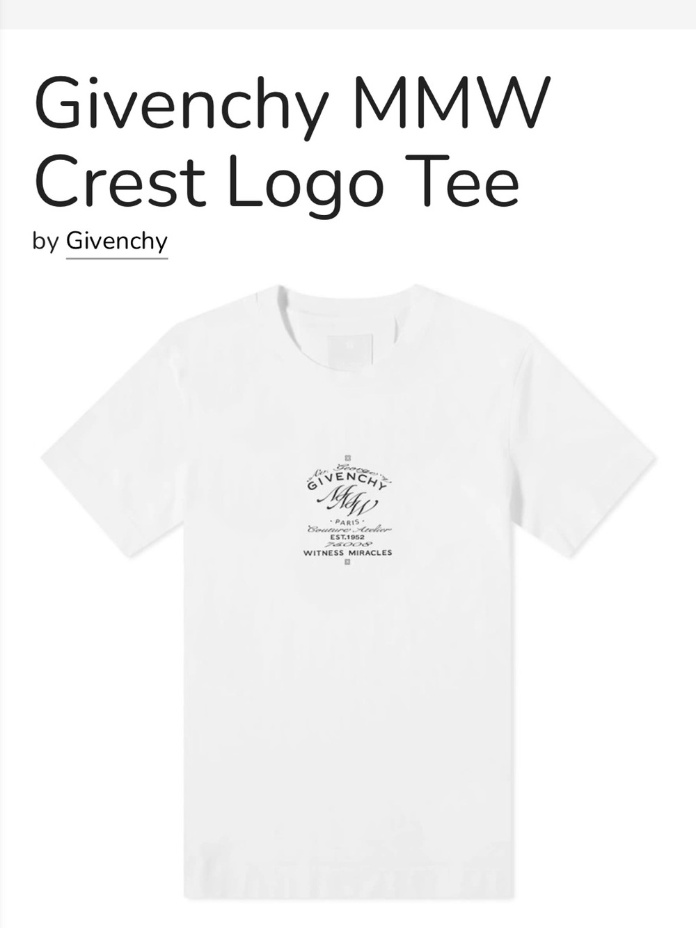 Givenchy White Tee with Black Crest Script Logo